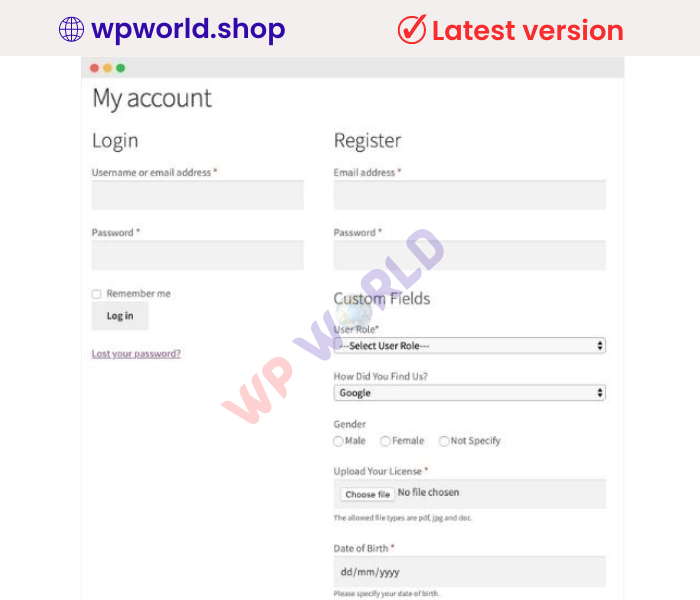 Custom User Registration Fields for WooCommerce